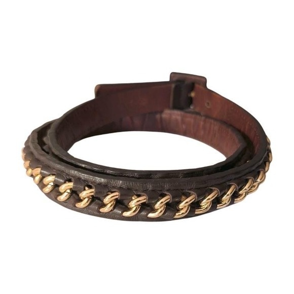 Tory Burch Gold Chain Dark Brown Leather Belt Medium Women Fashion Accessory - Picture 4 of 10